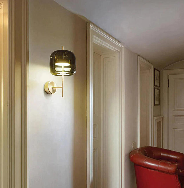 Eryne Wall Light – Charcoal Glass & Gold